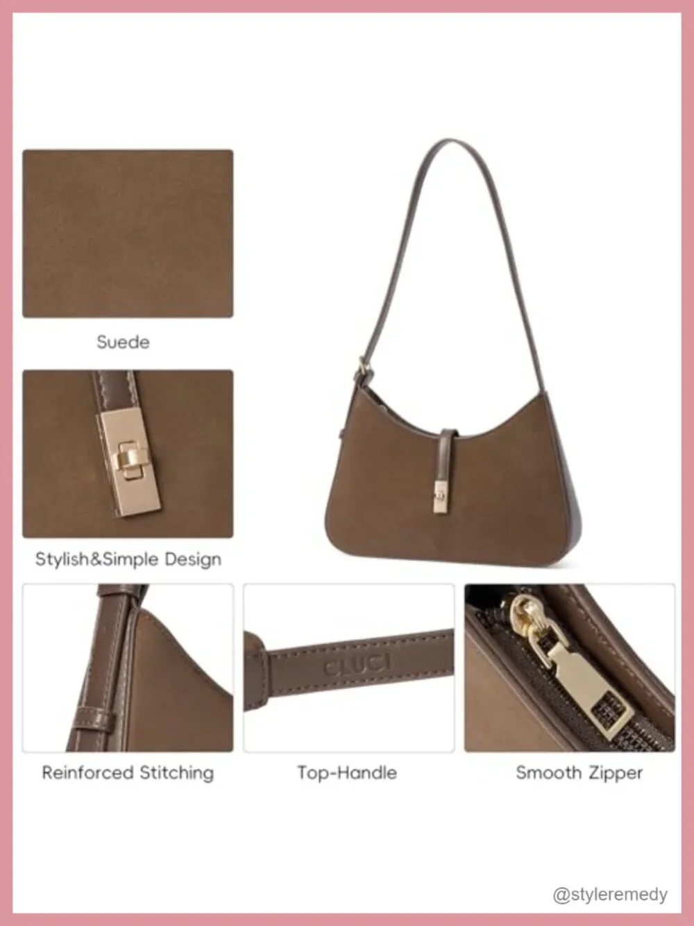 CLUCI Suede Crescent Hobo Bag Women's Shoulder Purse Adjustable Strap